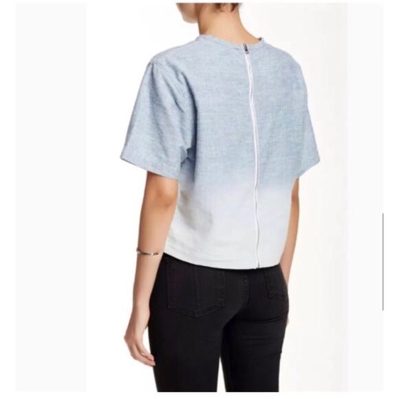 Rag & Bone Grimsby Ombré Short Sleeve Chambray Blue Top Exposed Back Zipper - Picture 3 of 11